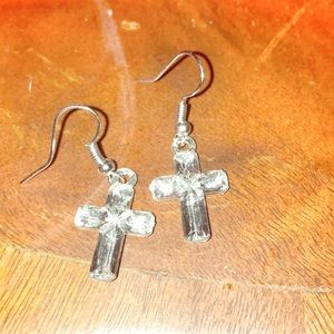 - New Lightweight silver cross earrings dangle French earwires